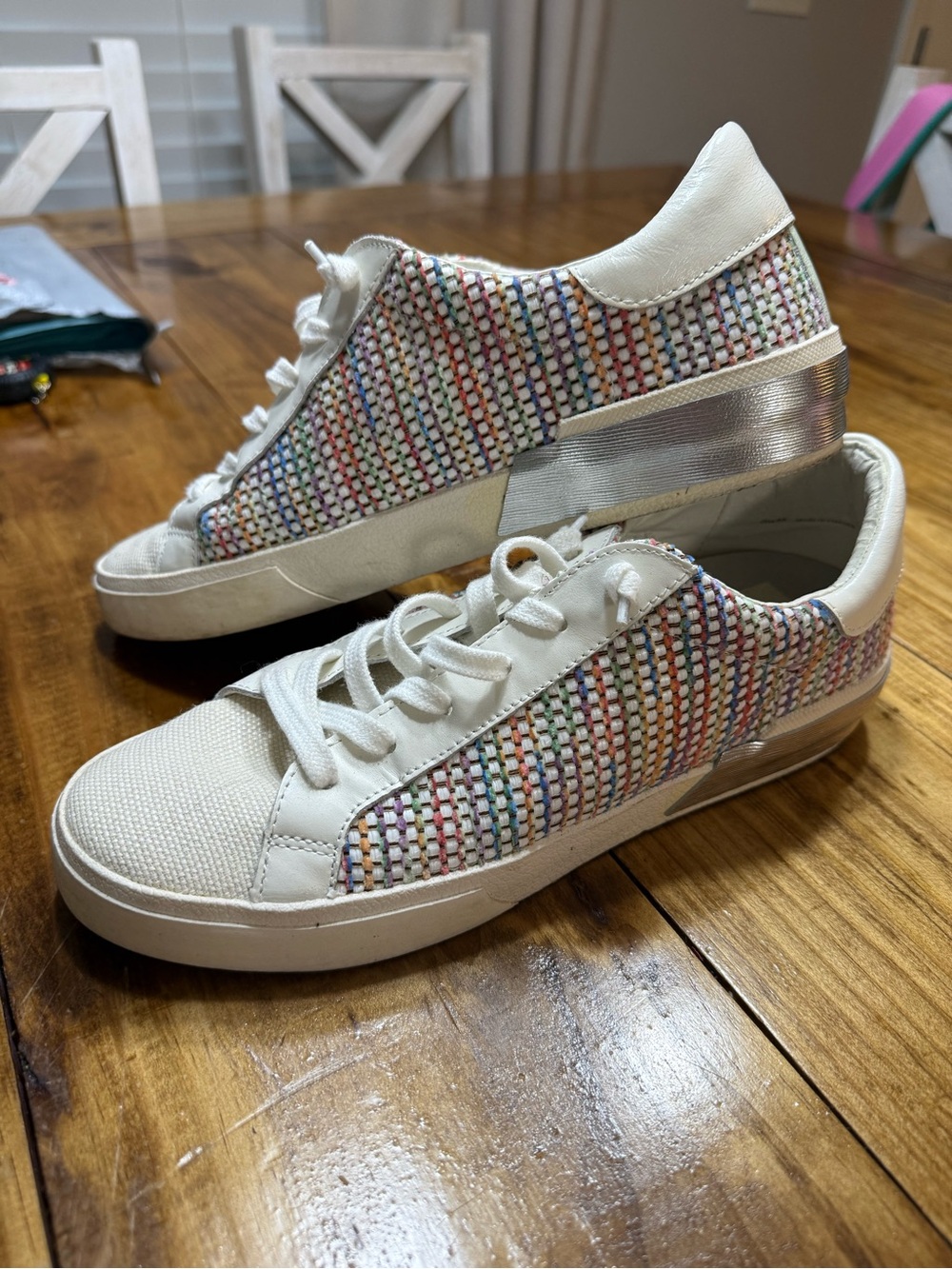 Dolce Vita White Low-Top Sneakers with Multicolor Woven Panels